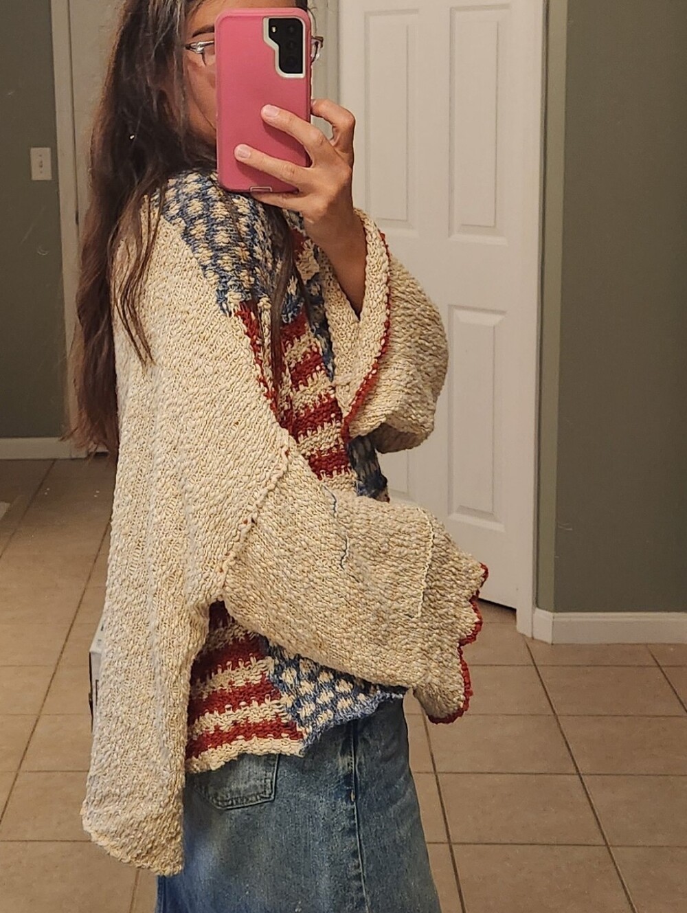Free People Oversized American Flag Slouchy Sweater Size Large - Picture 6 of 10